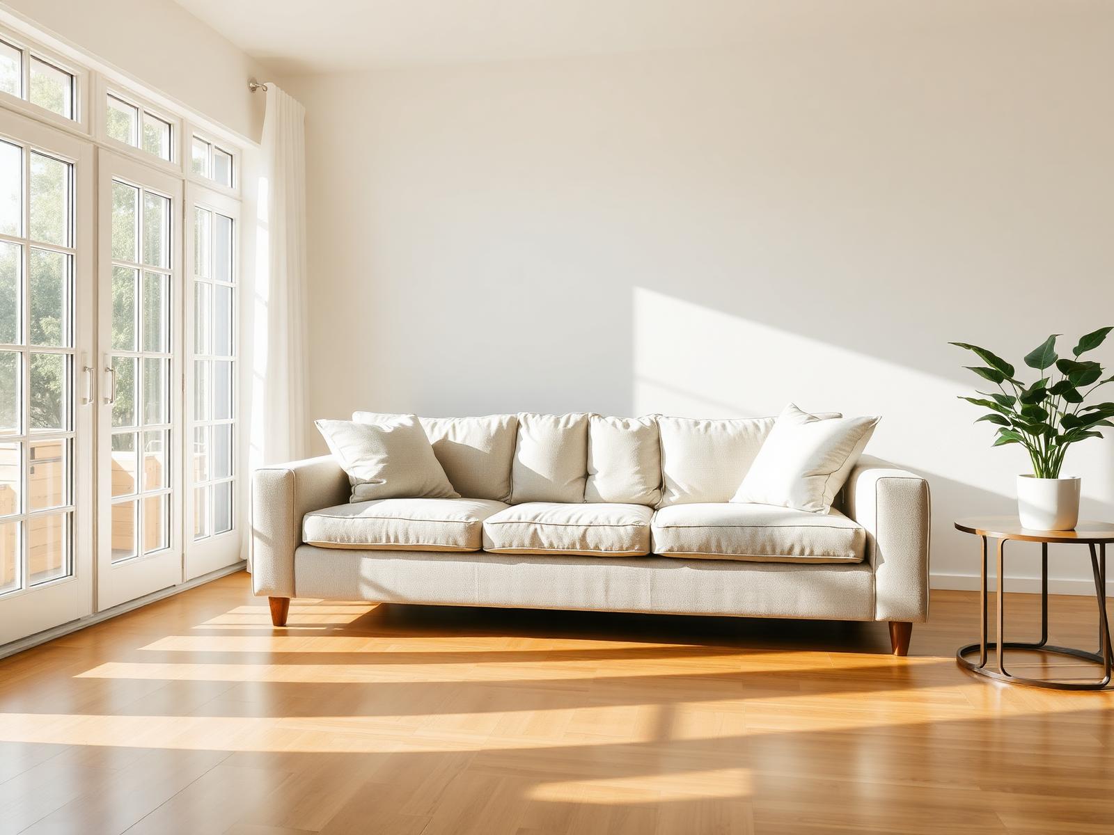 Bright, spotlessly cleaned living room with soft natural light