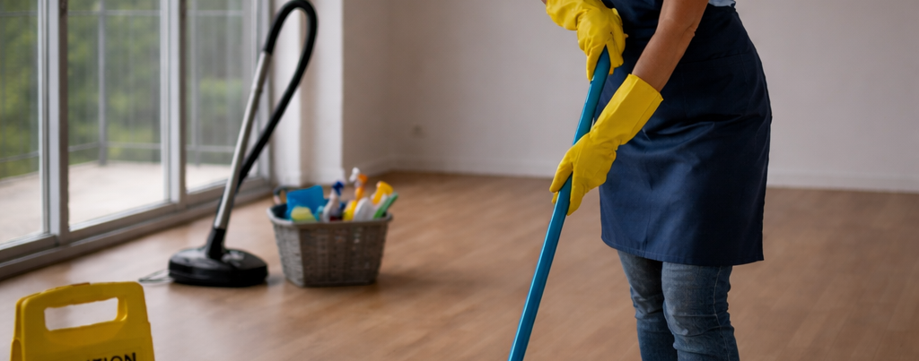 Professional cleaner preparing an empty property