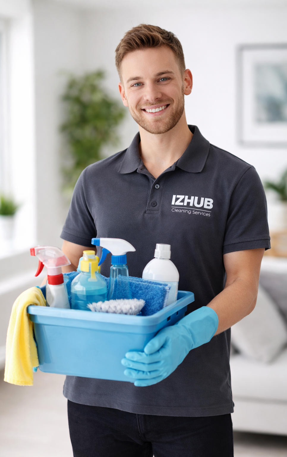 IZHUB team member with professional cleaning equipment